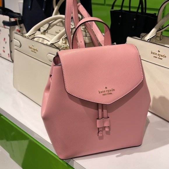 Kate Spade Lizzie Medium Flap Backpack Bright Carnation - Picture 3 of 16